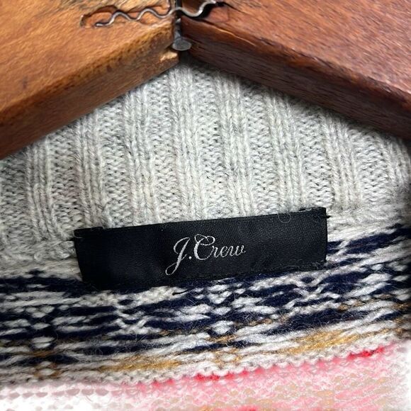 J. Crew Striped Aztec Lambs Wool Blend Pullover Sweater Red Gray Size Medium - Picture 4 of 6